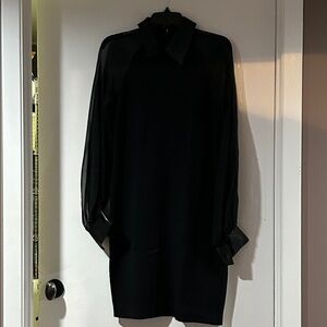 St. John Classic Santana Knit Black Long Sleeve Dress Sequin Collar and Cuffs 10